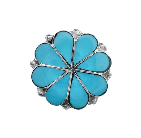 Sterling Silver And Turquoise Zuni Flower Ring Size 7-3/4 AX124996